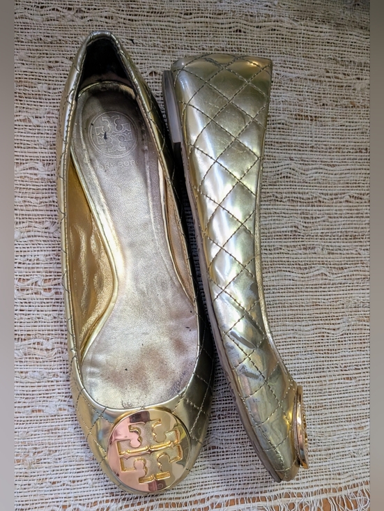 Tory Burch Quinn Quilted Ballet Flat in Gold size 8.5 - Picture 3 of 5